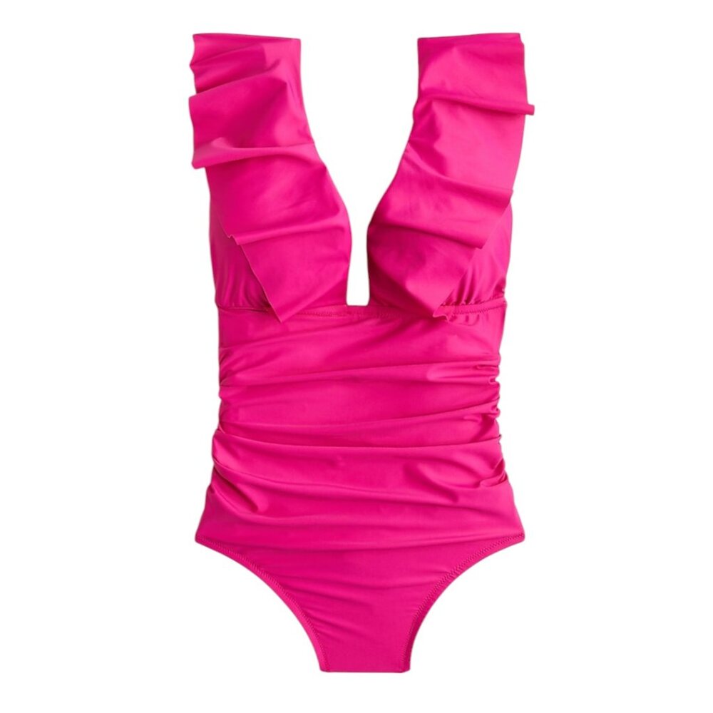 **NWT** J. Crew Pink Ruffle One Piece Swimsuit size 10